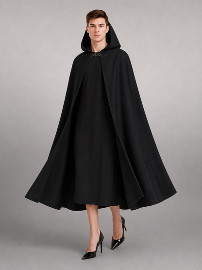 Long black hooded carnival cloak