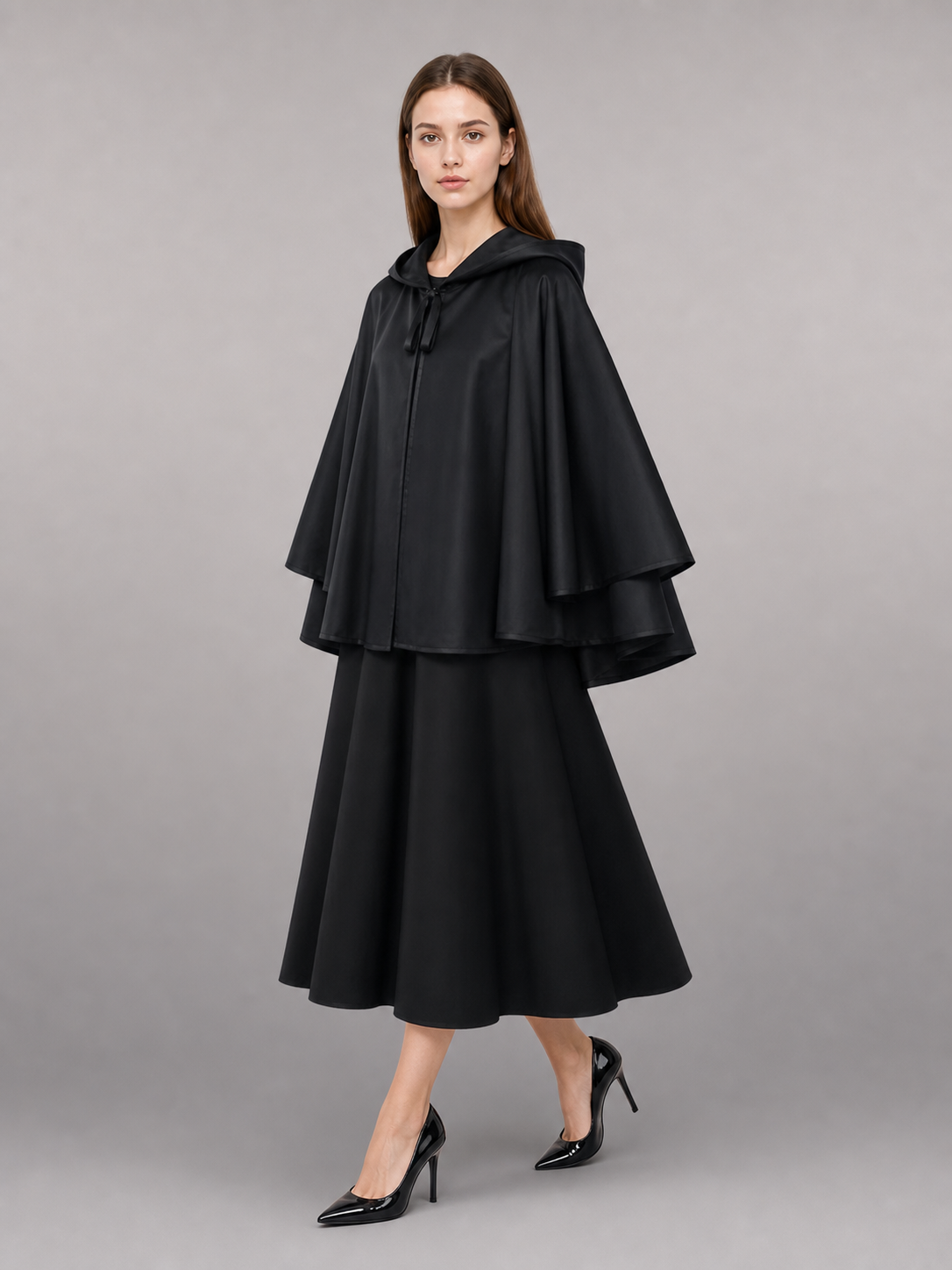 Black Hooded Costume Cloak with Zipper