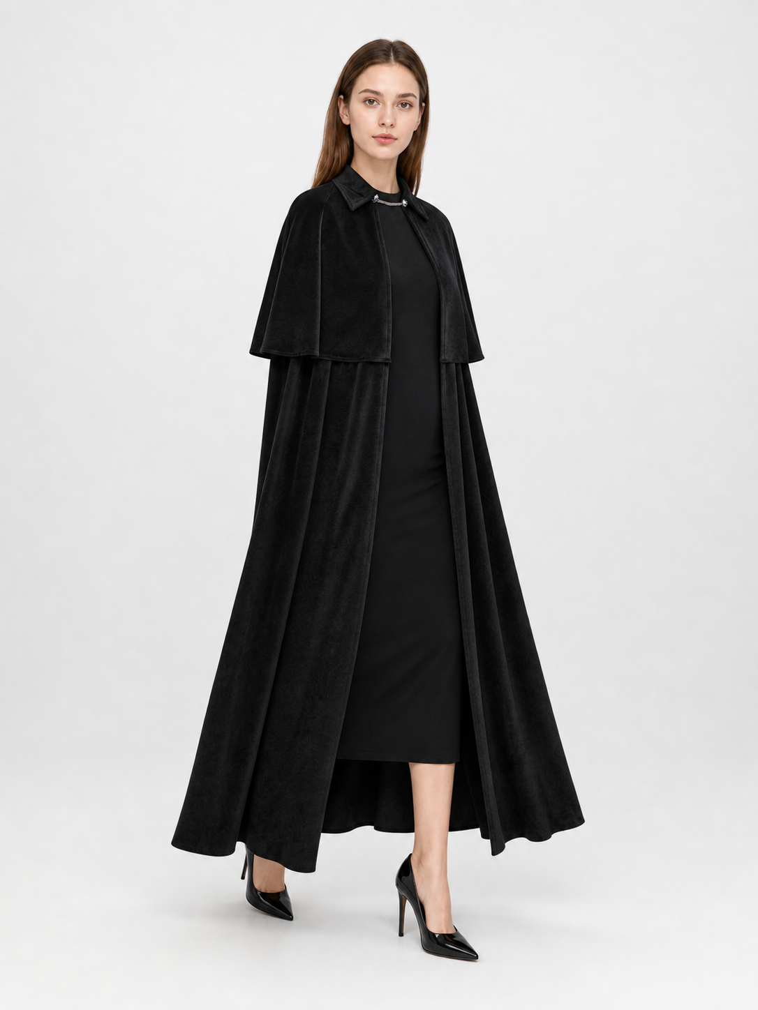 Black Carnival Cape with High Collar