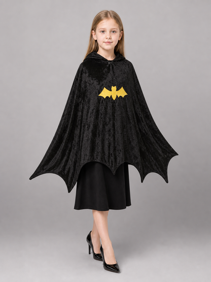 Black costume cape with hood and wings