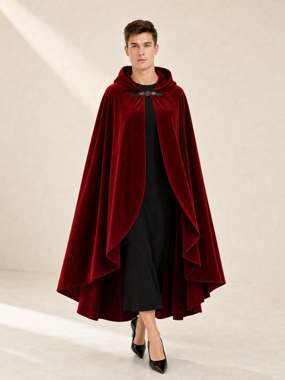 Red medieval carnival cloak with hood