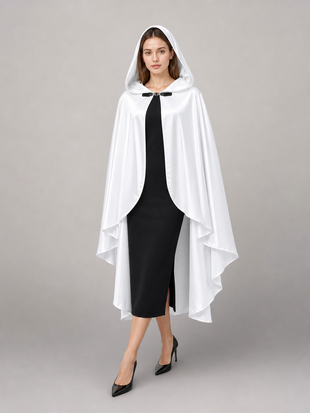 White Hooded Costume Cloak, Flowing Silhouette