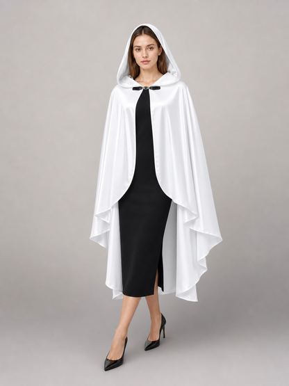 White Hooded Costume Cloak, Flowing Silhouette