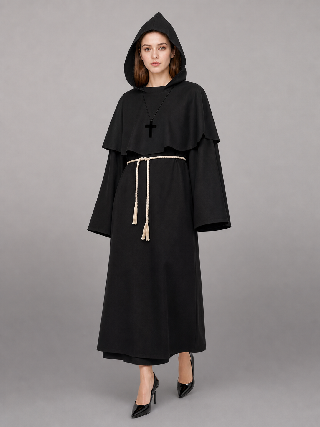 Black Carnival Cloak with Pointed Hood