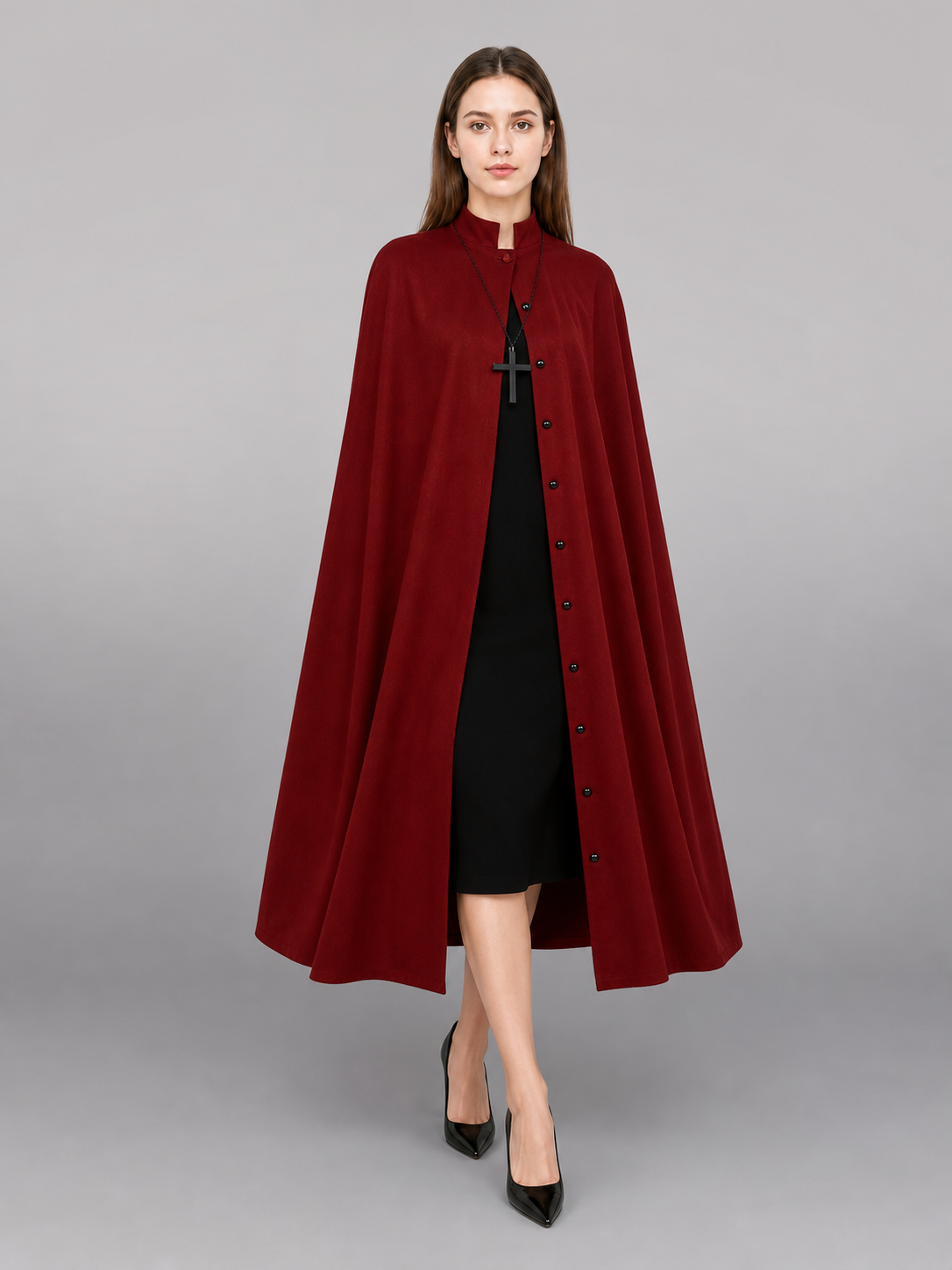 Long Burgundy Cassock with Collar and Buttons
