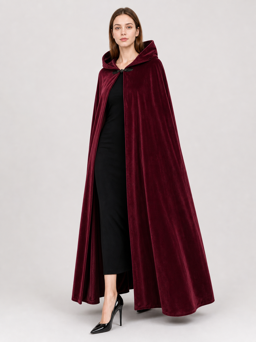 Burgundy Long Carnival Cloak with Hood