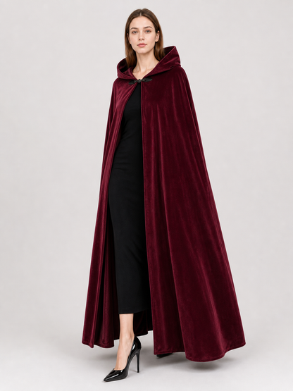 Burgundy Long Carnival Cloak with Hood