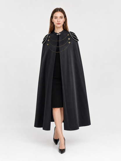 Black Decorative Hooded Costume Cloak