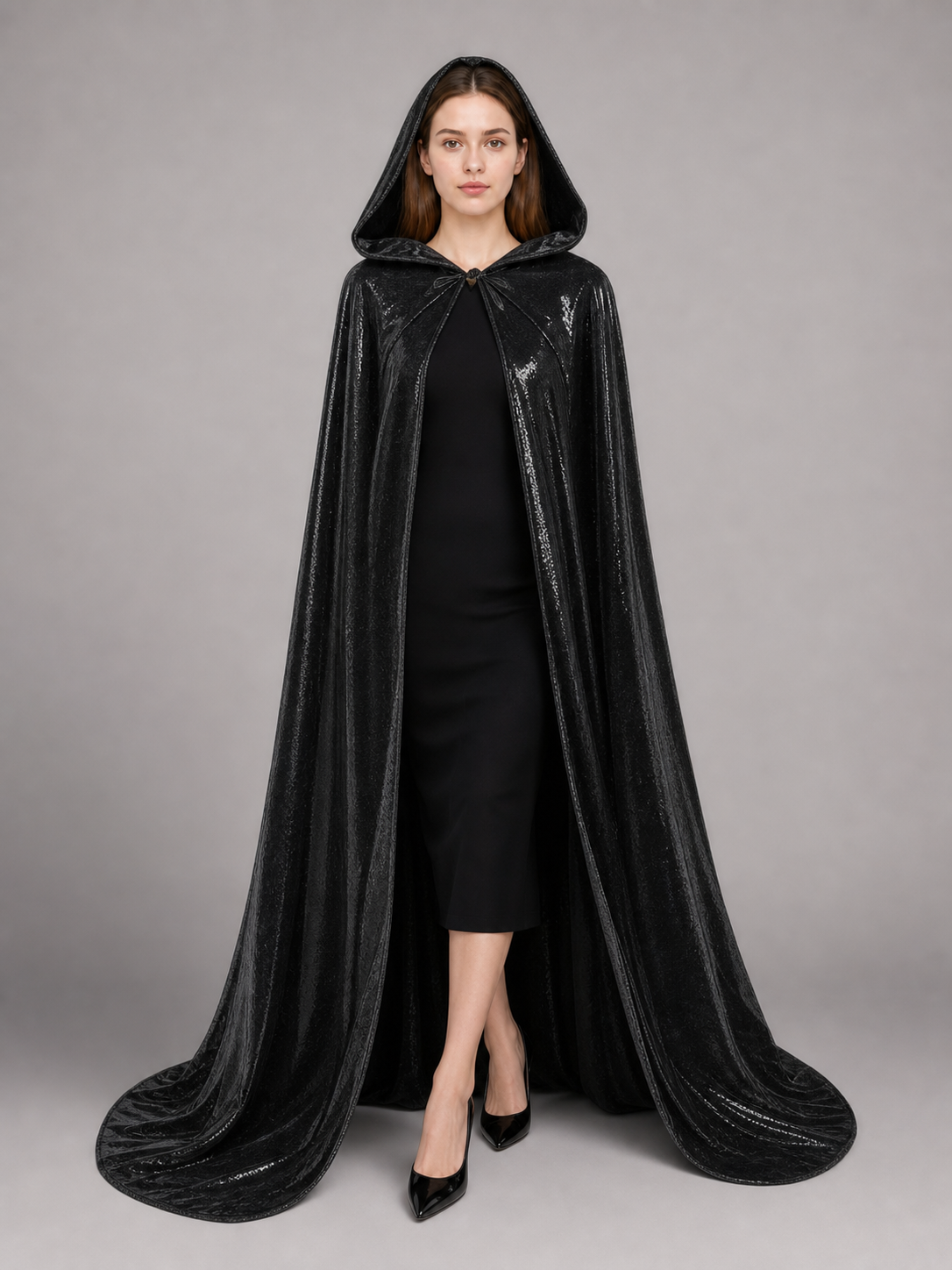Black Gothic Hooded Carnival Cloak