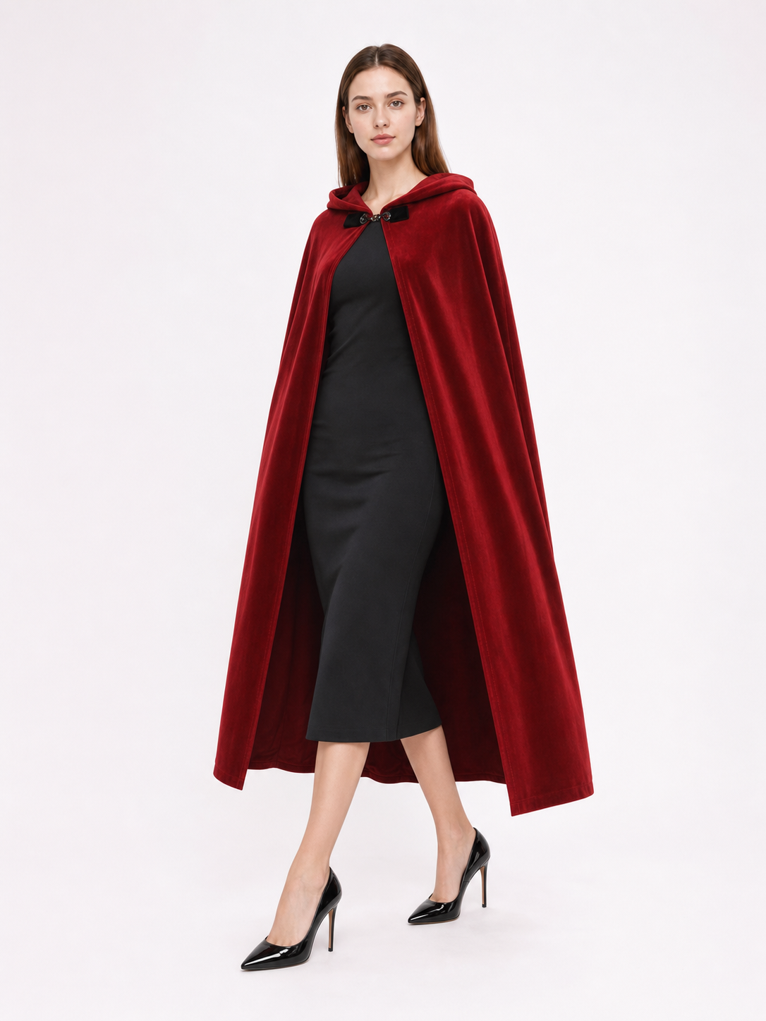 Burgundy Medieval Hooded Costume Cloak