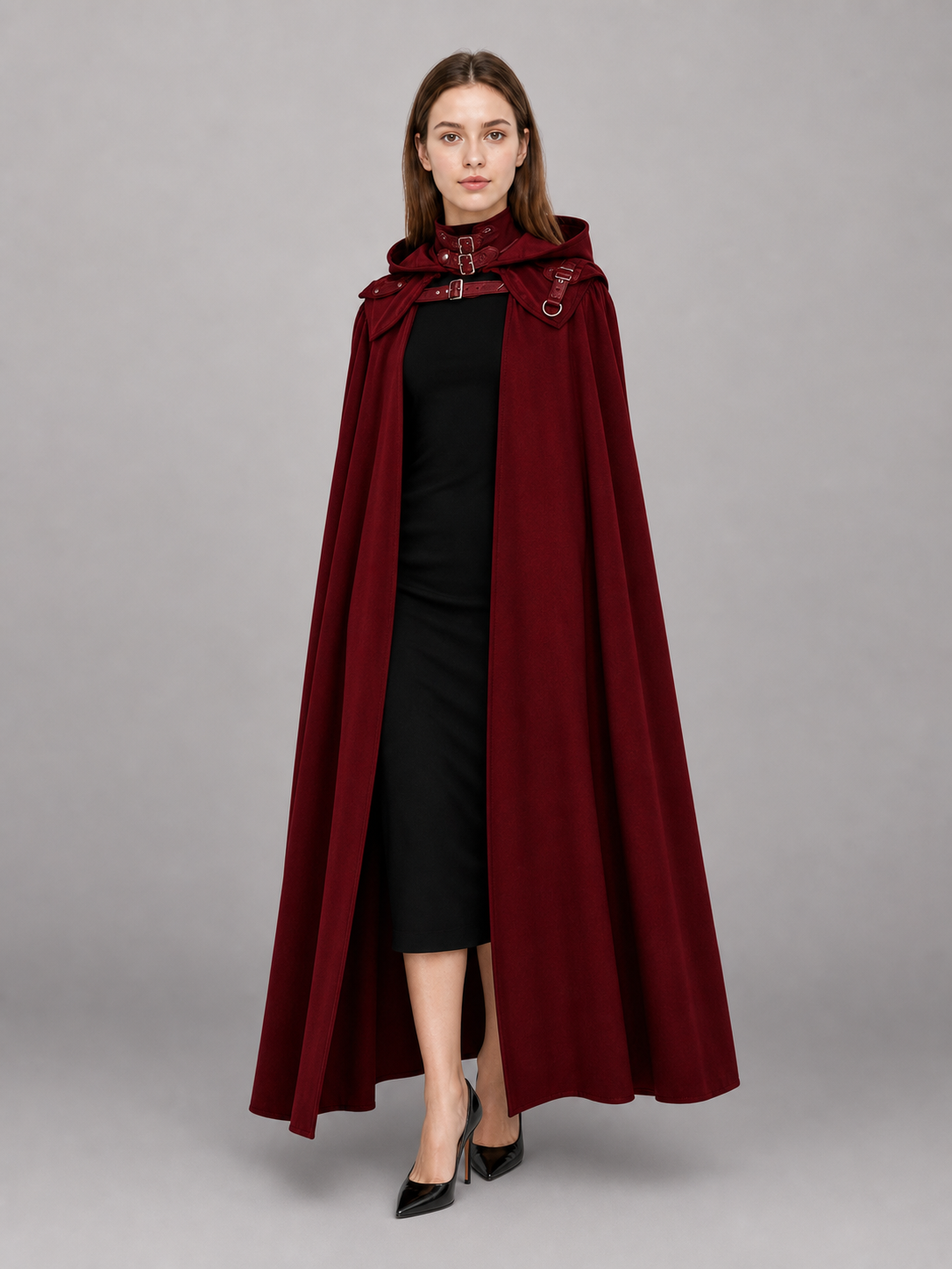 Burgundy Carnival Cloak with Hood