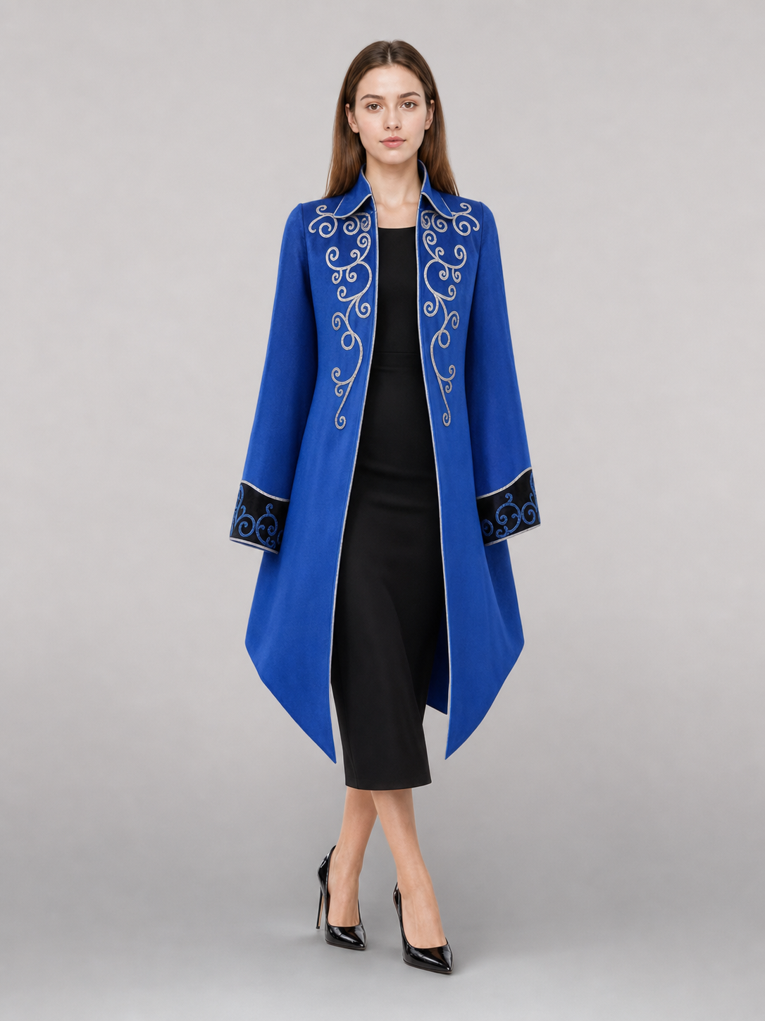 Long blue carnival cape with embroidery