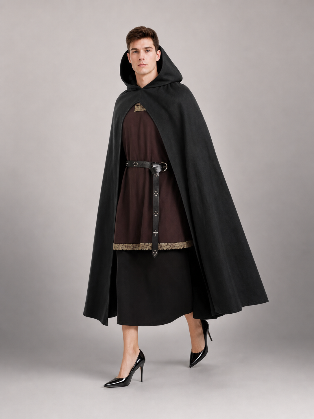 Black Medieval Hooded Costume Cloak