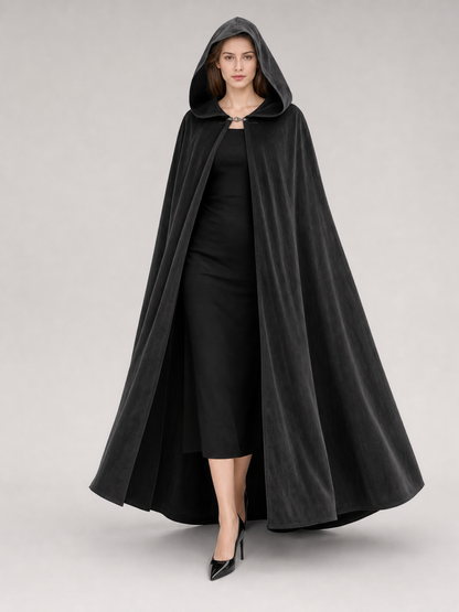 Long black hooded costume cloak