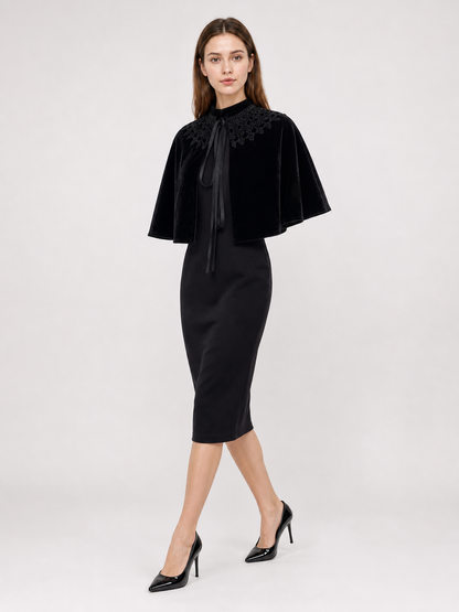 Black Gothic Costume Cape with Lace