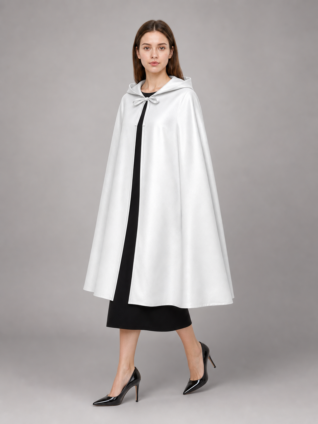 White Medieval Hooded Costume Cloak
