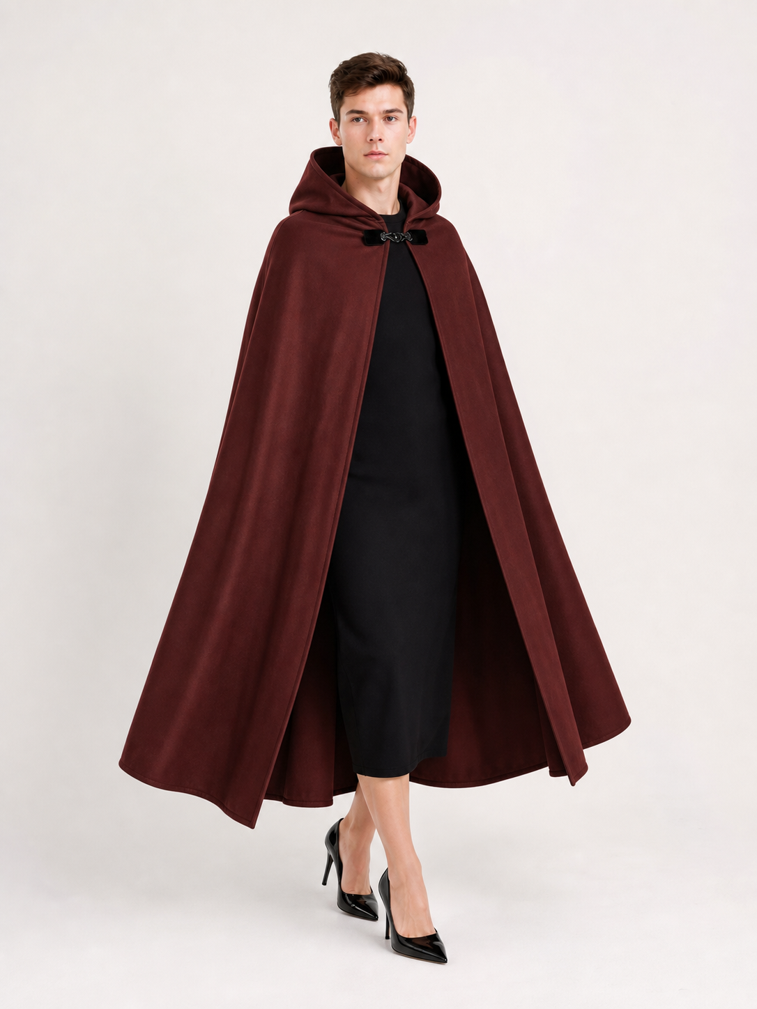 Burgundy Hooded Carnival Cloak for Cosplay