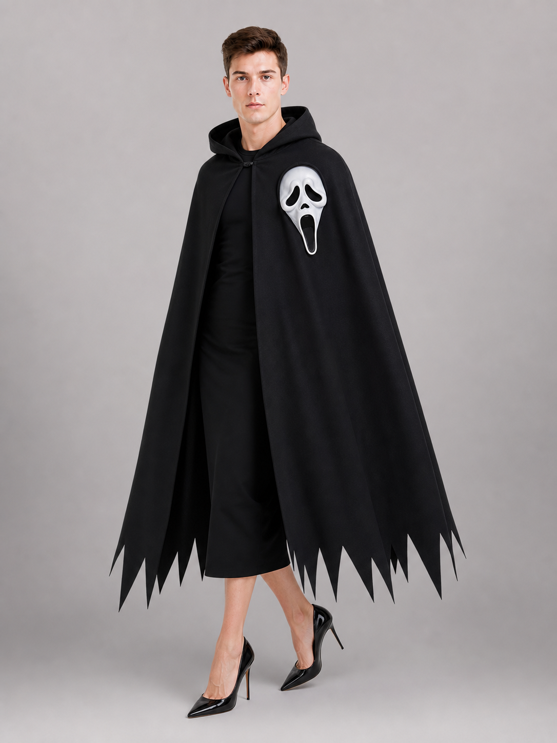 Black Halloween cape with hood and mask