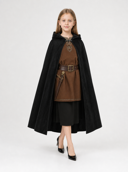 Black medieval hooded carnival cloak