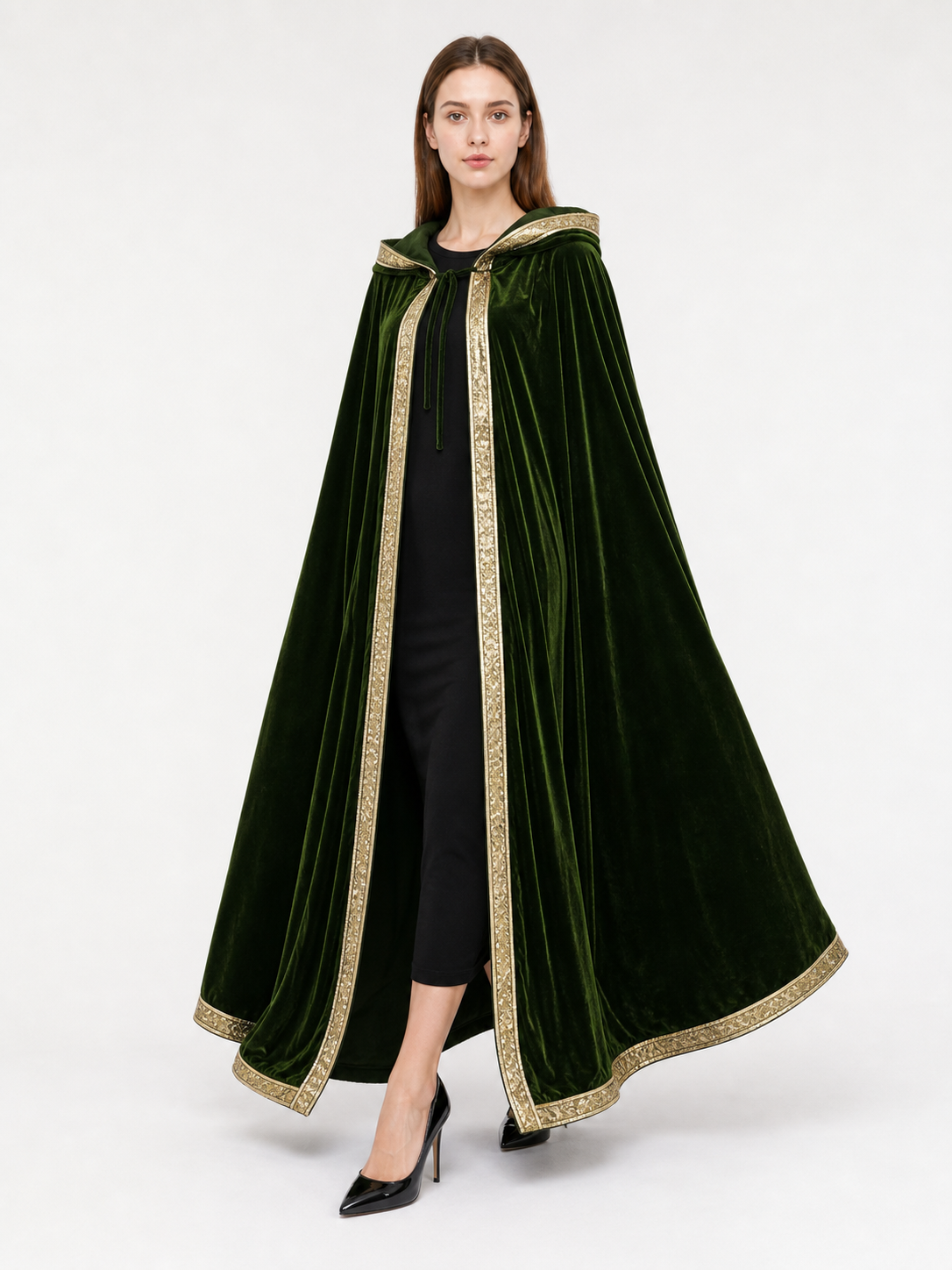 Dark Green Hooded Carnival Cloak