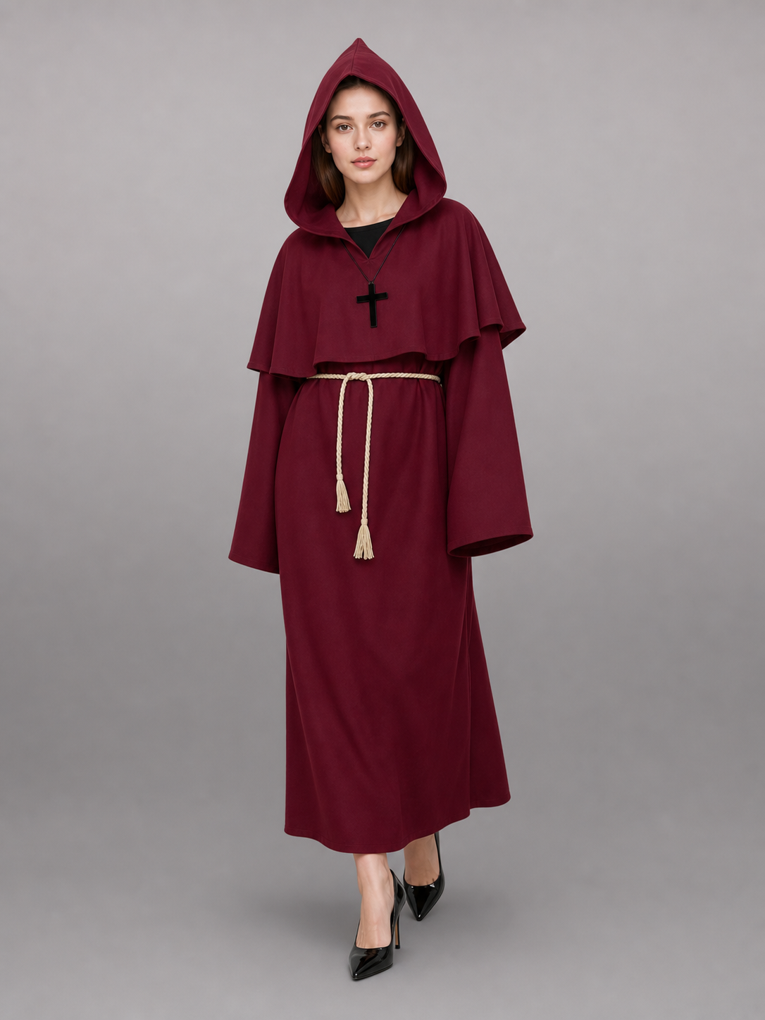 Burgundy Hooded Carnival Cloak for Cosplay