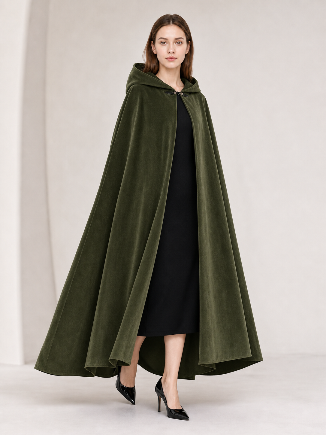 Long Green Hooded Costume Cloak