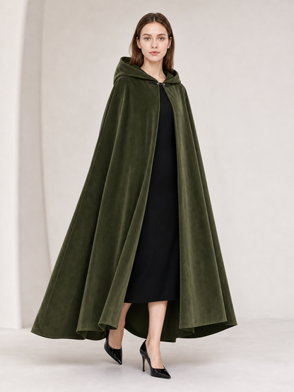 Long Green Hooded Costume Cloak