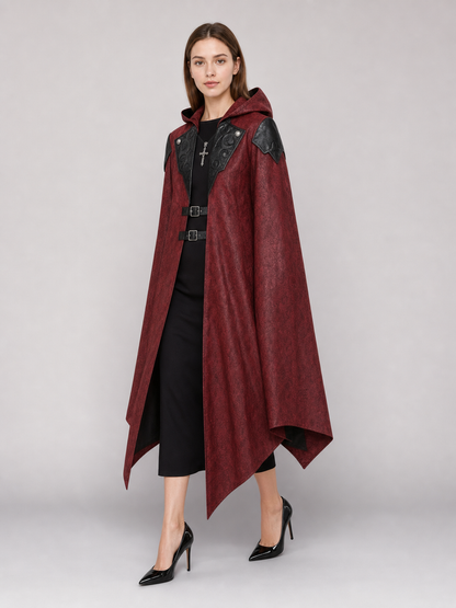 Burgundy Gothic Hooded Costume Cloak
