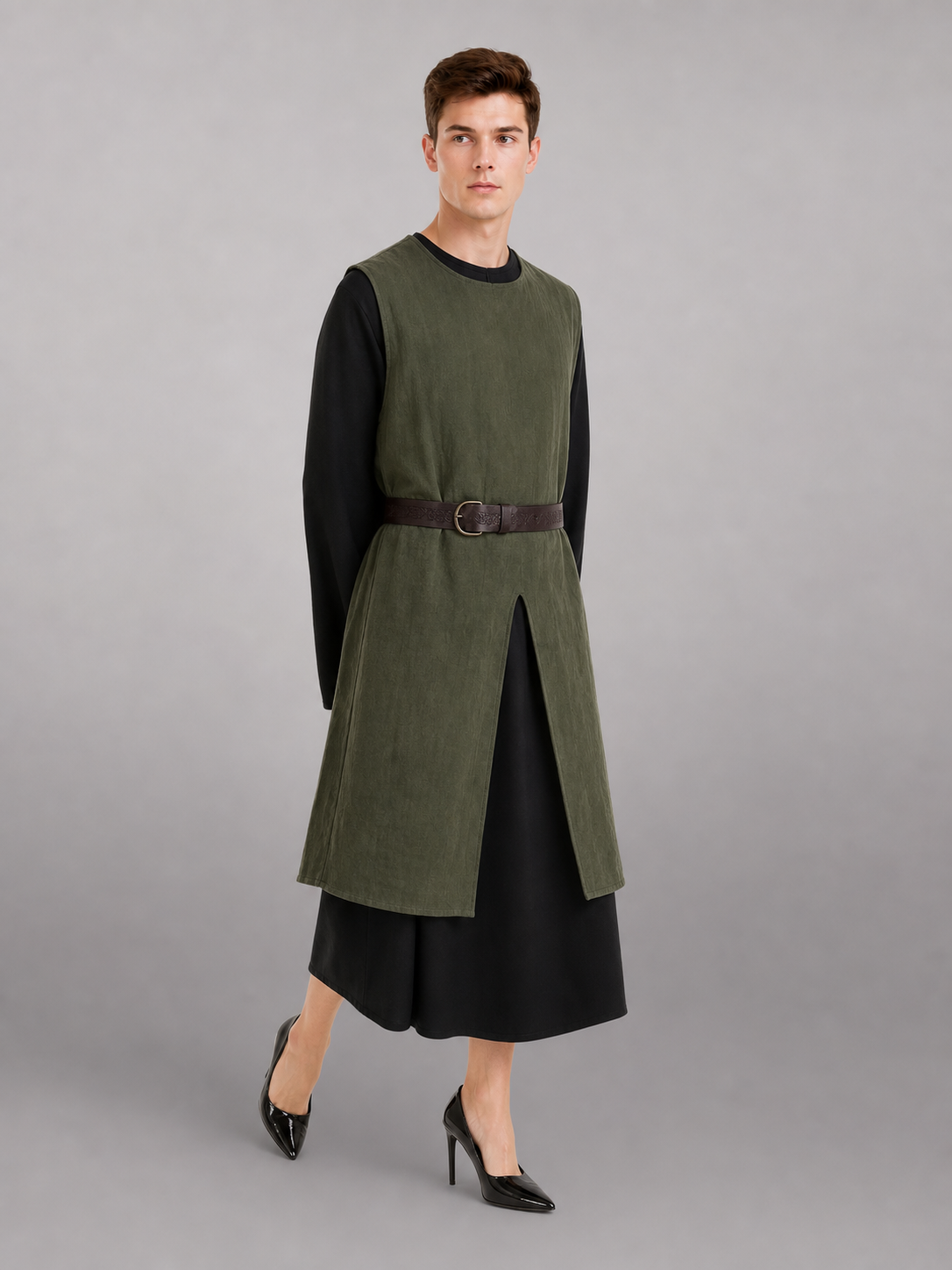 Green Cotton-Linen Sleeveless Tunic