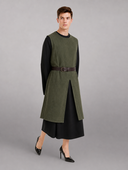 Green Cotton-Linen Sleeveless Tunic