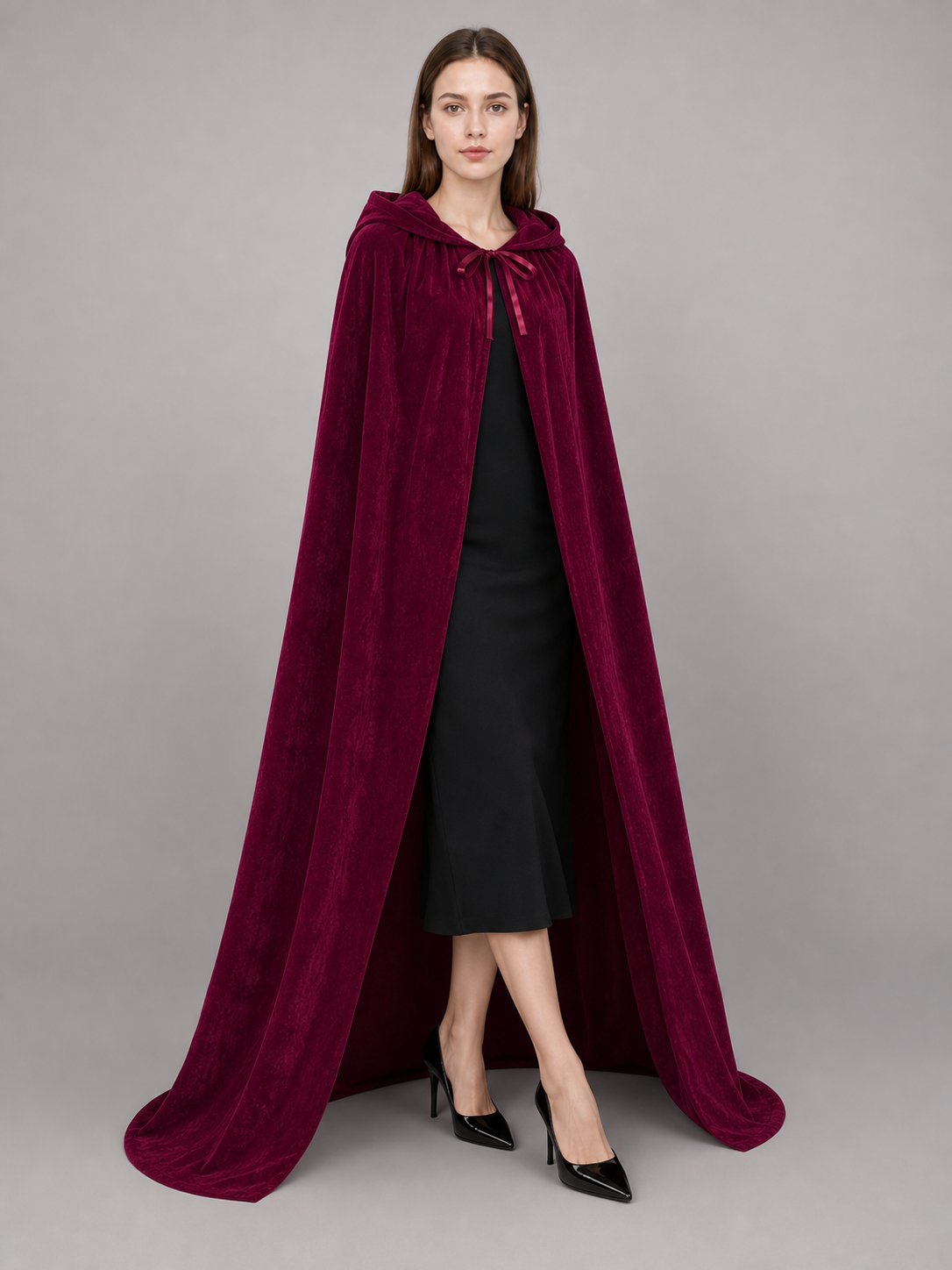 Burgundy Hooded Carnival Cloak for Cosplay