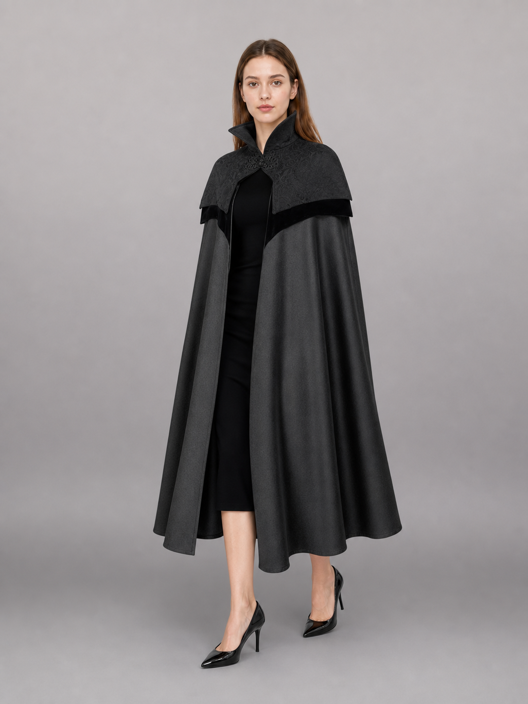 Black Hooded Fantasy Costume Cloak