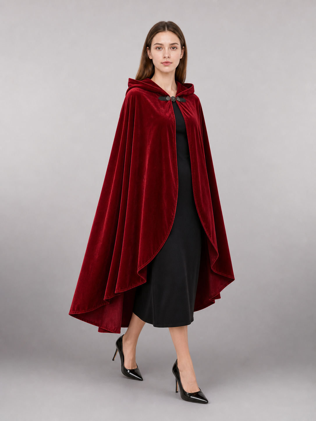 Red medieval carnival cloak with hood