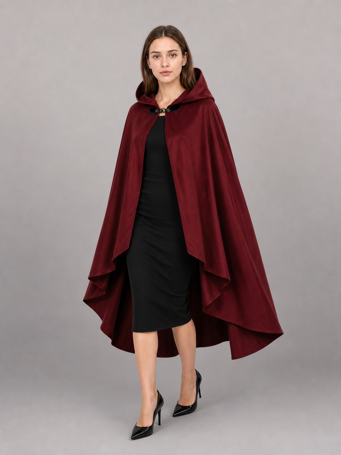 Burgundy Hooded Costume Cloak for Cosplay