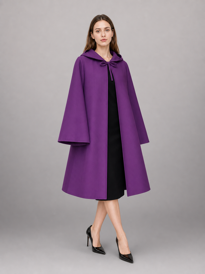 Purple hooded costume cloak with zipper