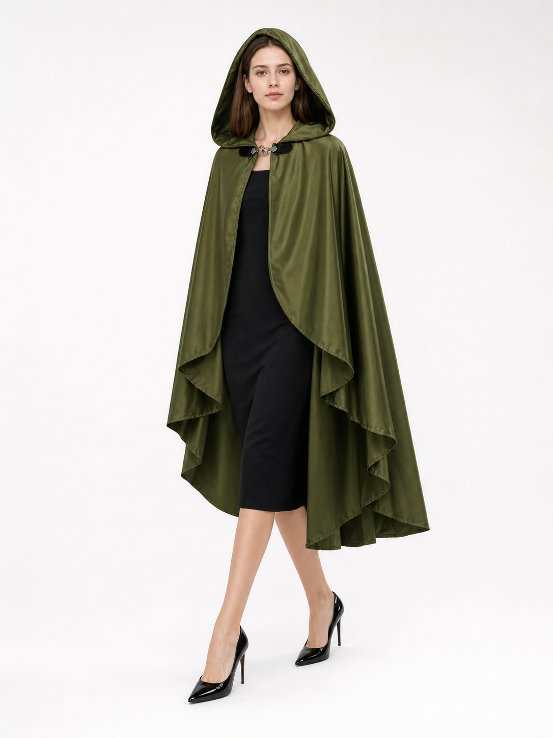 Green Costume Cloak with a Large Hood