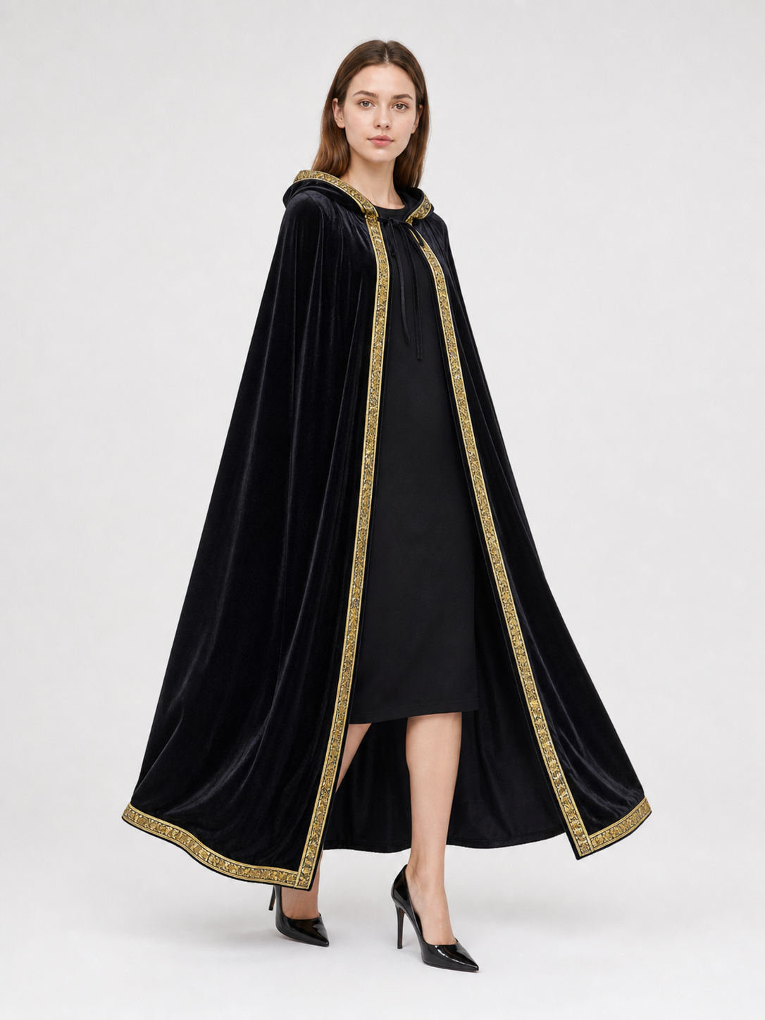 Black hooded costume cloak for cosplay