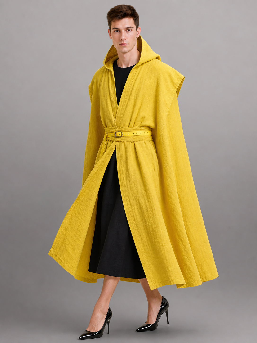 Yellow Carnival Cloak with Hood and Belt