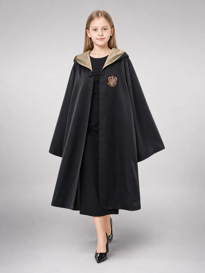 Black costume cloak with hood and accessories