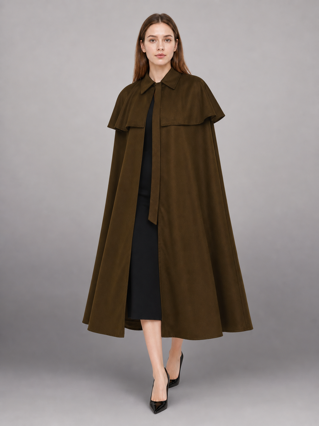 Brown shirt dress with a collar and buttons