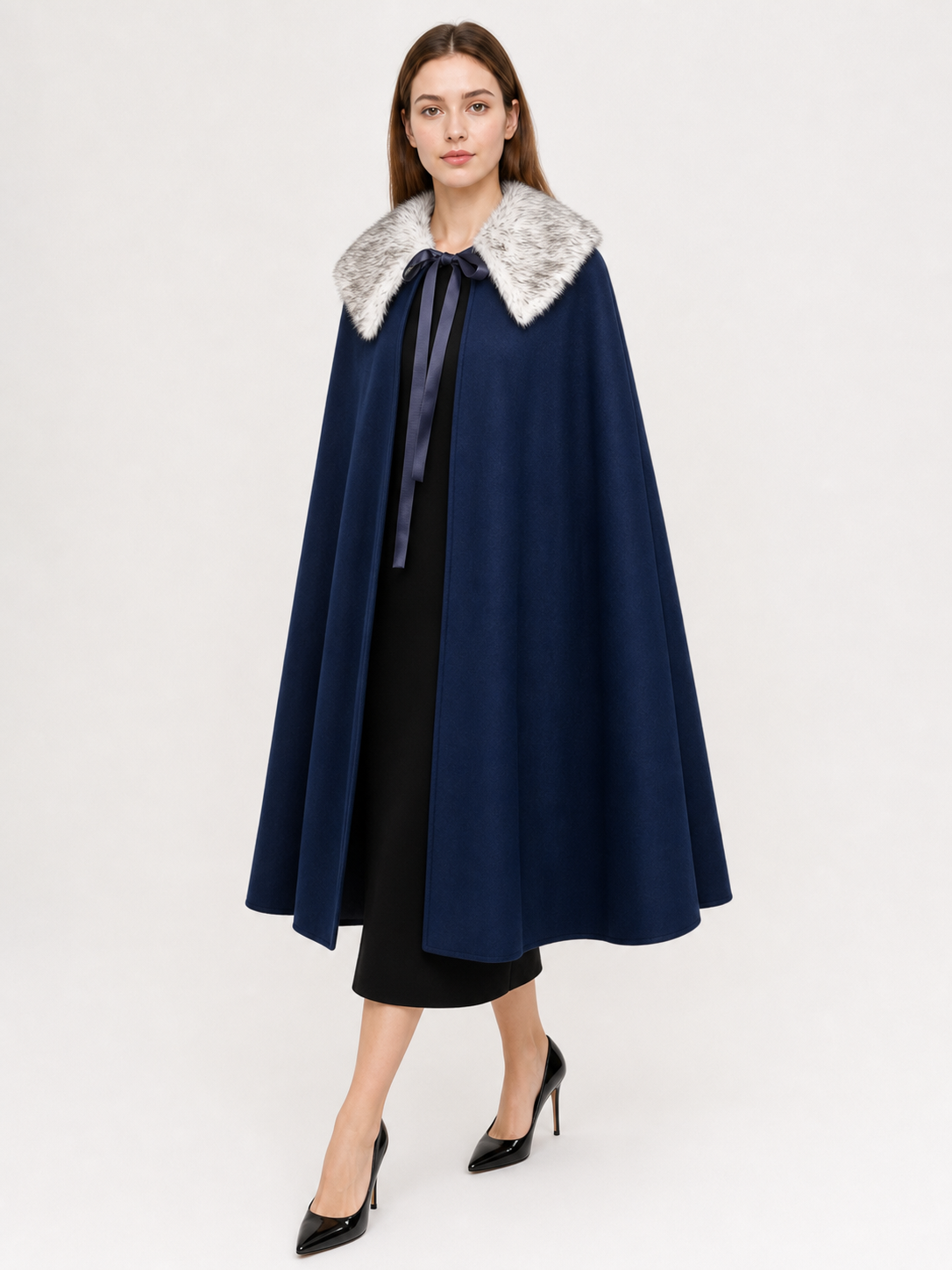 Blue Costume Cloak with Fur-Look Collar