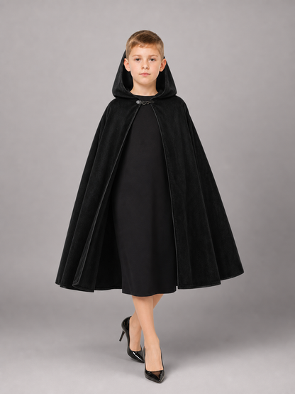 Black medieval hooded carnival cloak