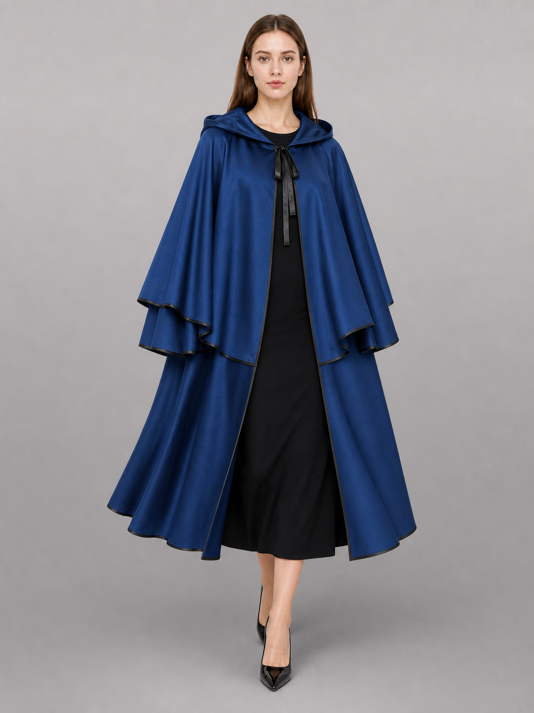 Long Blue Hooded Costume Cape