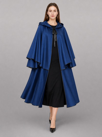 Long Blue Hooded Costume Cape