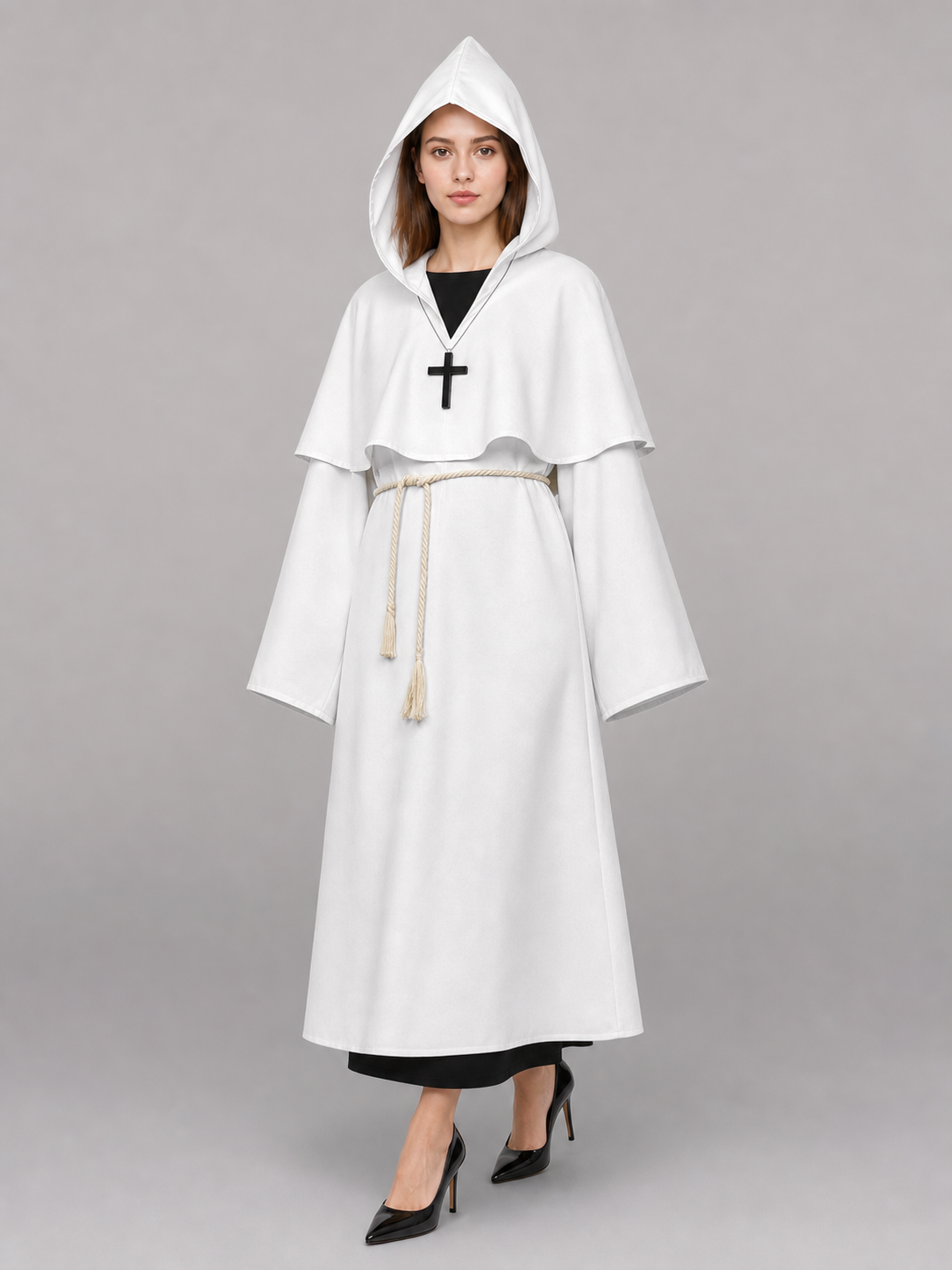 White hooded carnival cloak for cosplay