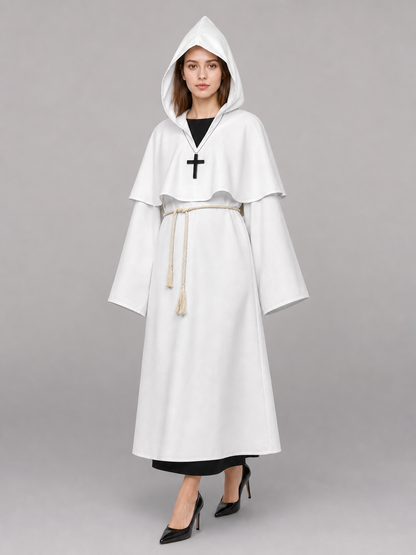 White hooded carnival cloak for cosplay