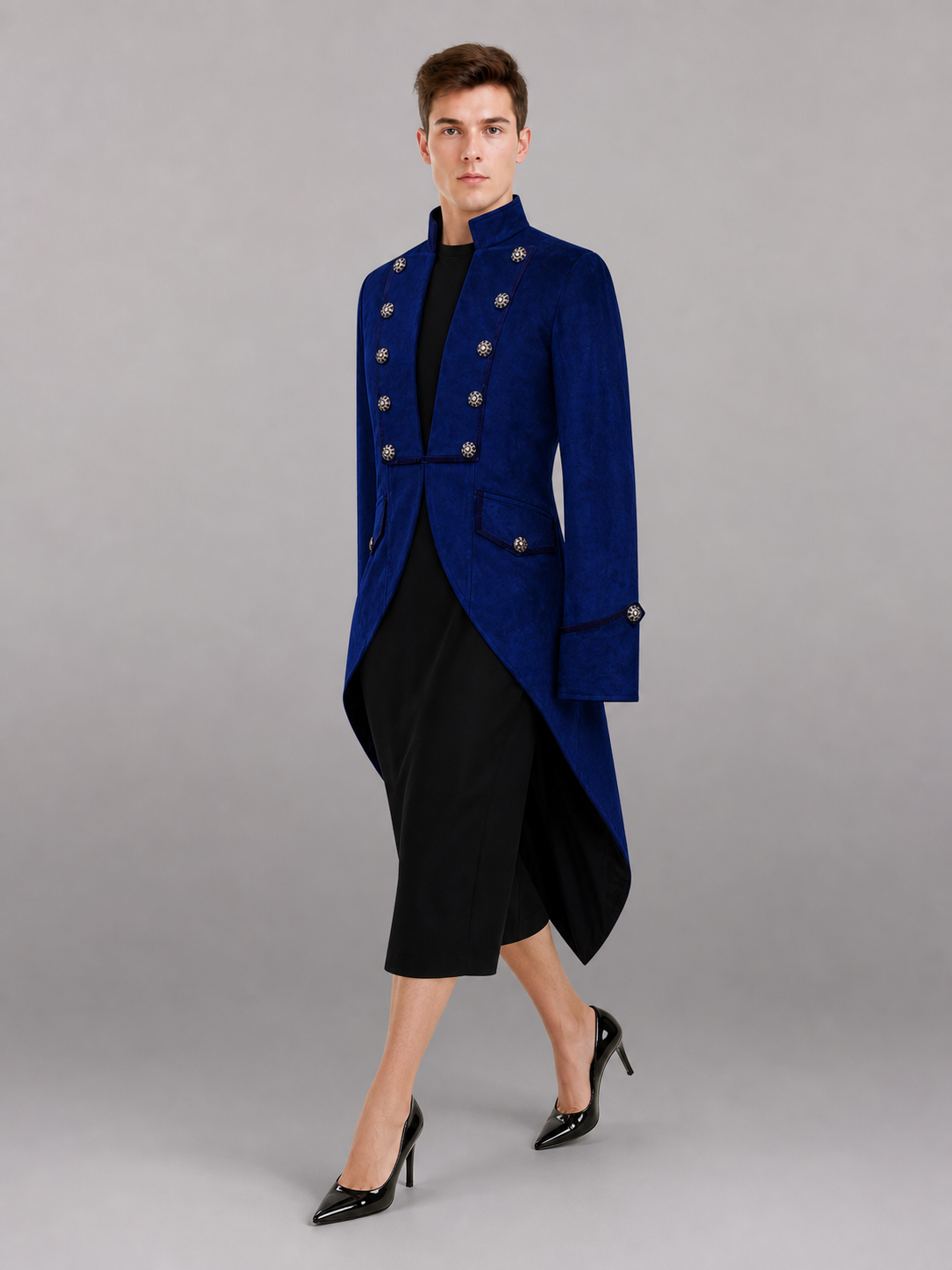 Blue Steampunk Tailcoat Jacket with Long Tails