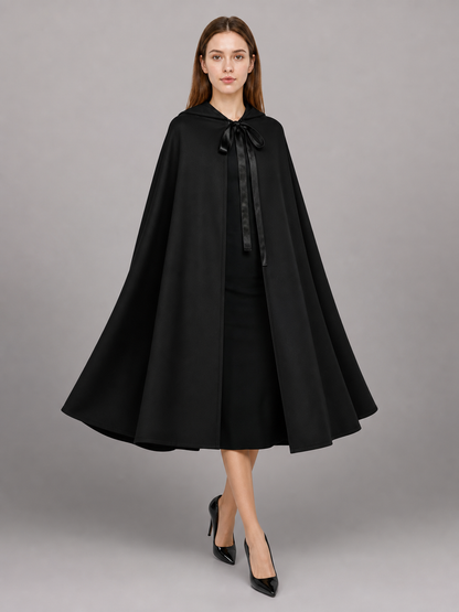 Long Black Hooded Carnival Cloak