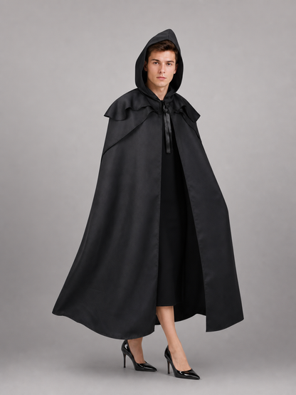 Black long hooded costume cape
