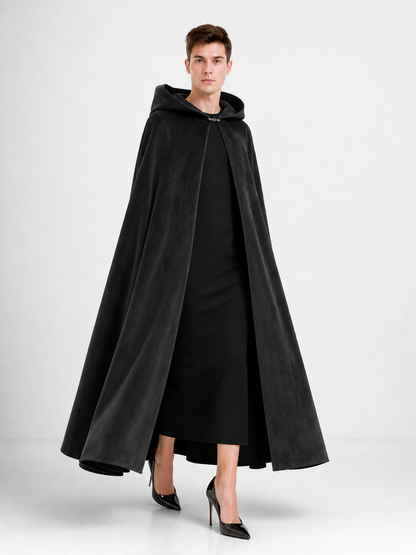 Long black hooded costume cloak